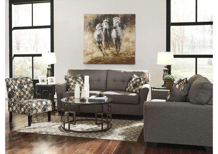 Tibbee Slate Sofa, Loveseat & Accent Chair w/Frostine Occasional 3-Piece Table Set,Specials