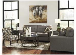 Tibbee Slate Sofa, Loveseat & Accent Chair w/Frostine Occasional 3-Piece Table Set