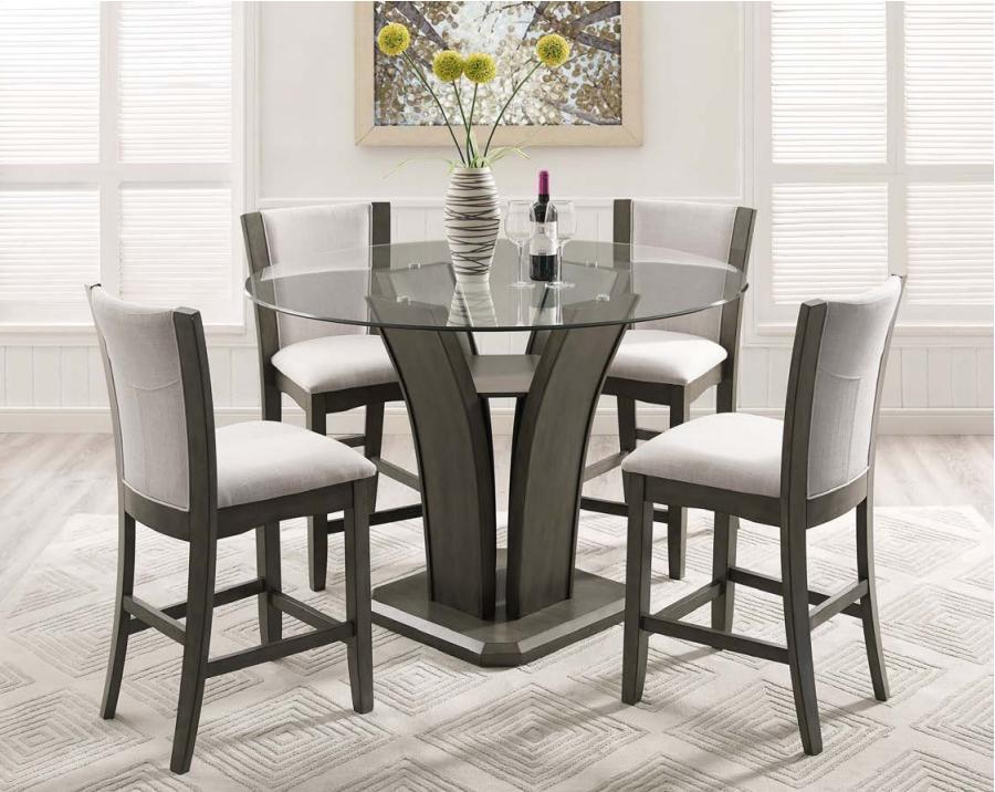 Camelia Grey Round Glass Top Counter Height Table Set 5 Pcs,Crown Mark