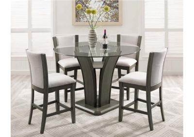 Image for Camelia Grey Round Glass Top Counter Height Table Set 5 Pcs