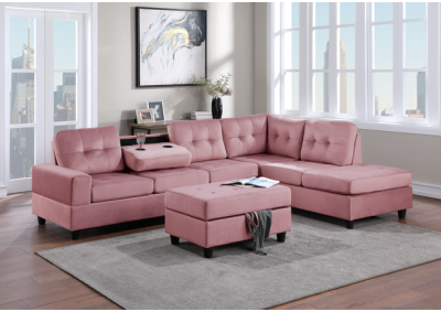 Image for 23Heights Sectional + Storage Ottoman - Pink Velvet
