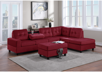 Image for 24Heights Sectional + Storage Ottoman - Red Velvet