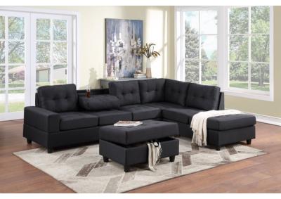 Image for 30Heights - Sectional + Storage Ottoman (Black Linen) **New Arrival**