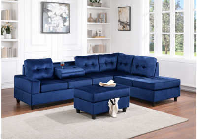 Image for 22Heights Sectional + Storage Ottoman - Blue Velvet
