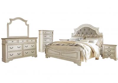 Image for Realyn Chipped White Queen Panel Bed and Dresser w/Mirror