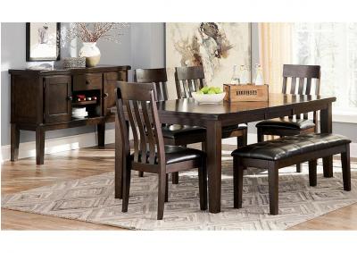 Image for Haddigan Dark Brown Rectangle Dining Room Extension Table w/ 4 Upholstered Side Chairs & Bench