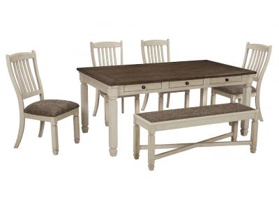 Image for Bolanburg Antique White Rectangular Dining Room Table w/Bench and 4 Upholstered Side Chairs