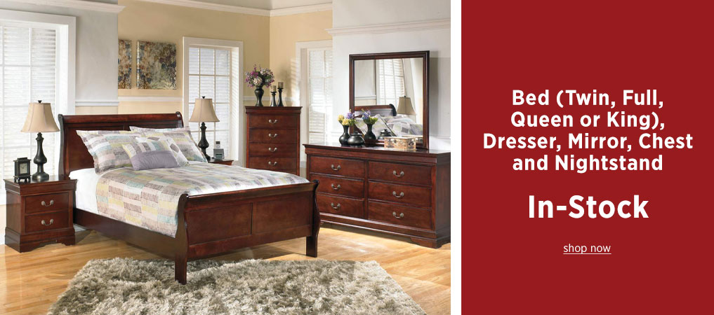 Bed ( twin, full, king , or queen), dresser, mirror, chest, and nightstand In-stock