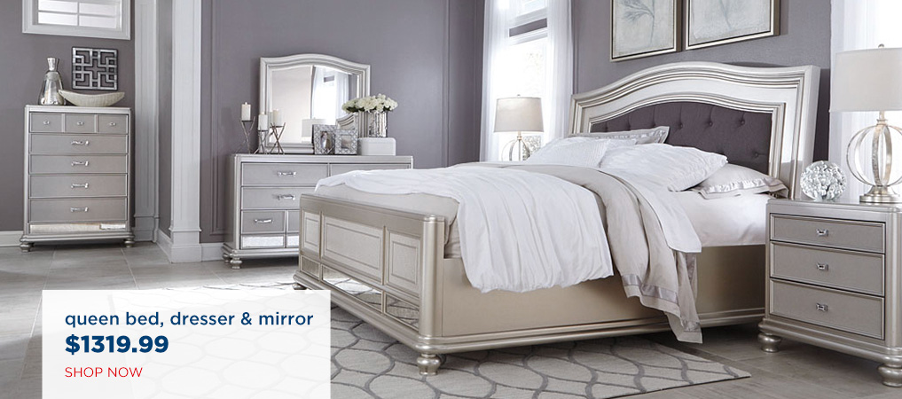 Queen Bed, Dresser & Mirror