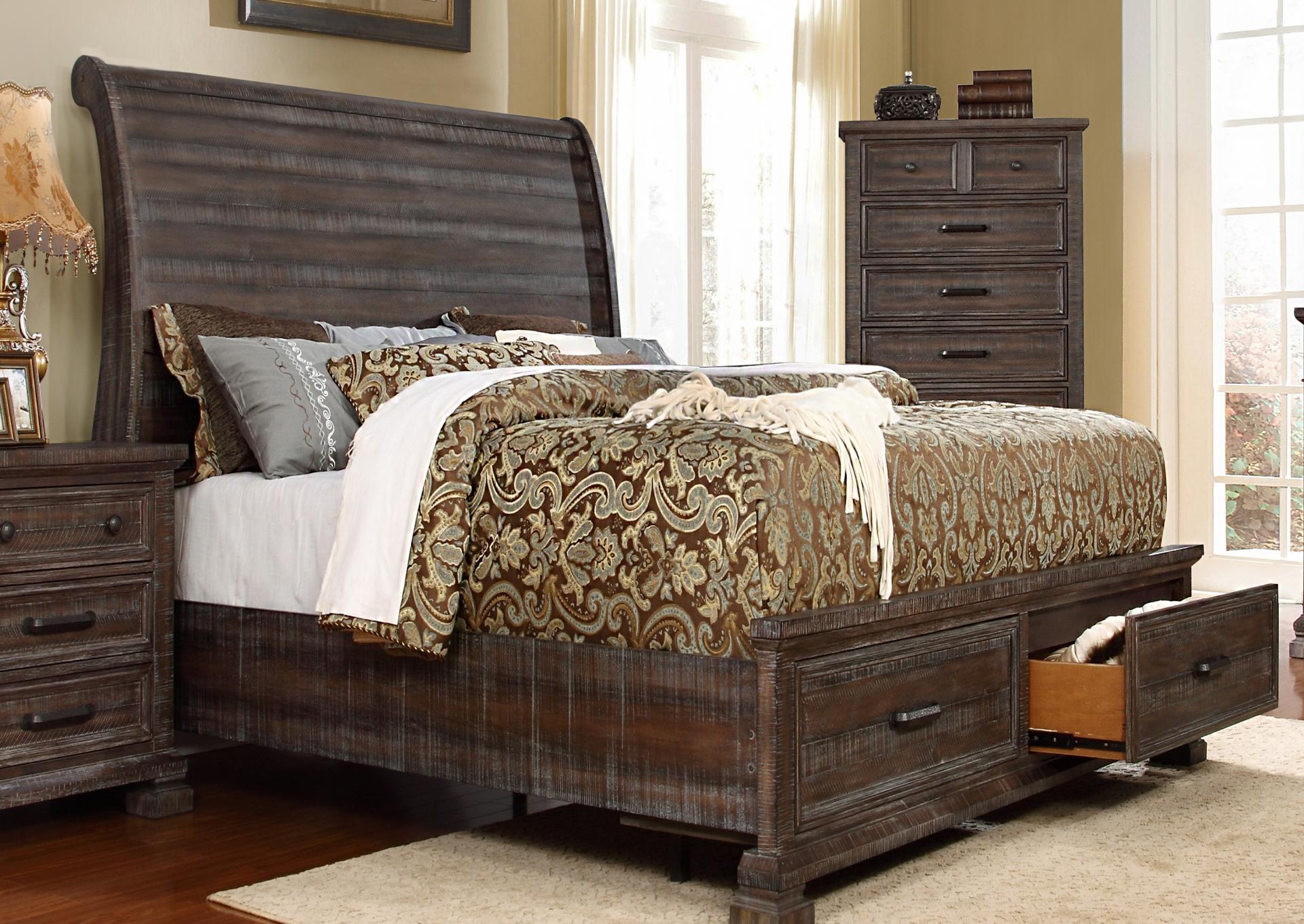 Storage Bed rustic with 2 drawers