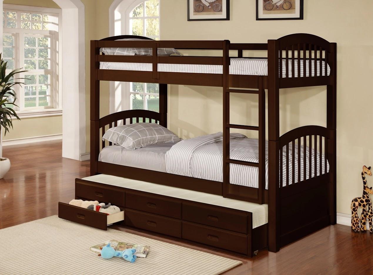 Twin over Twin Bunk Bed in Espresso with pull out trundle on the bottom