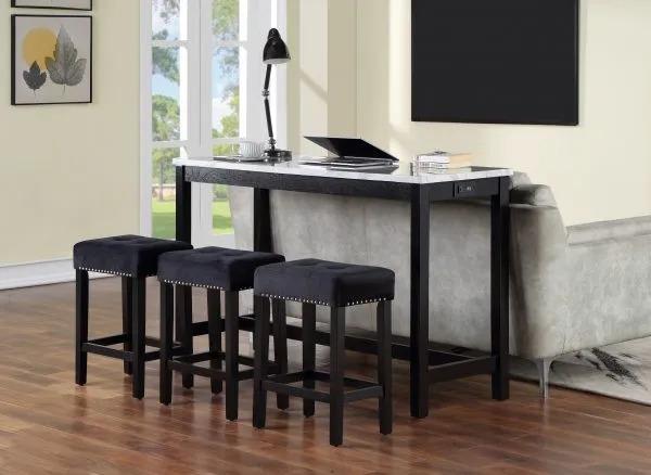 Cellie Faux marble table with 3 black stools