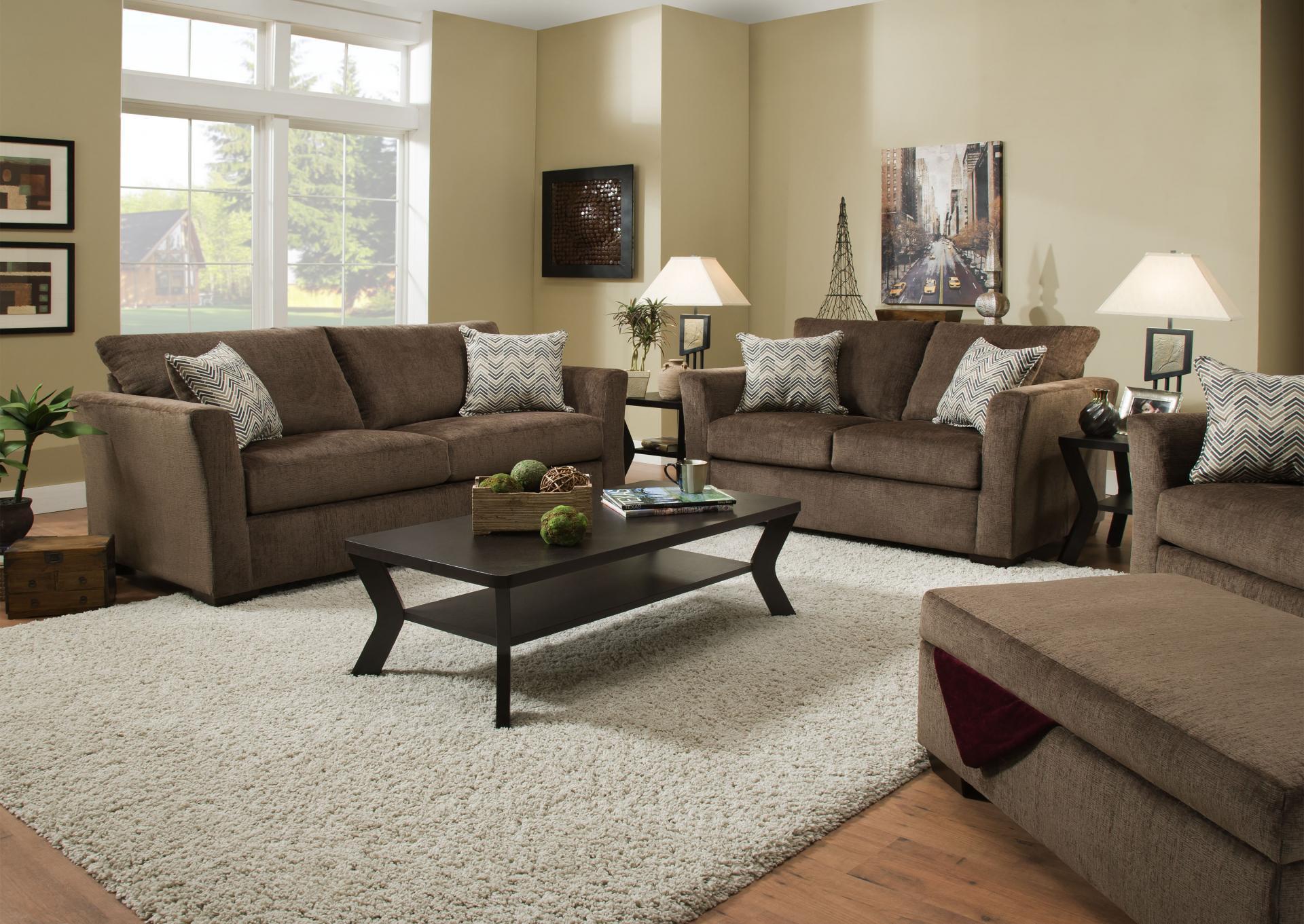 Rita Brown Fabric Sofa and Love Seat with Accent Pillows