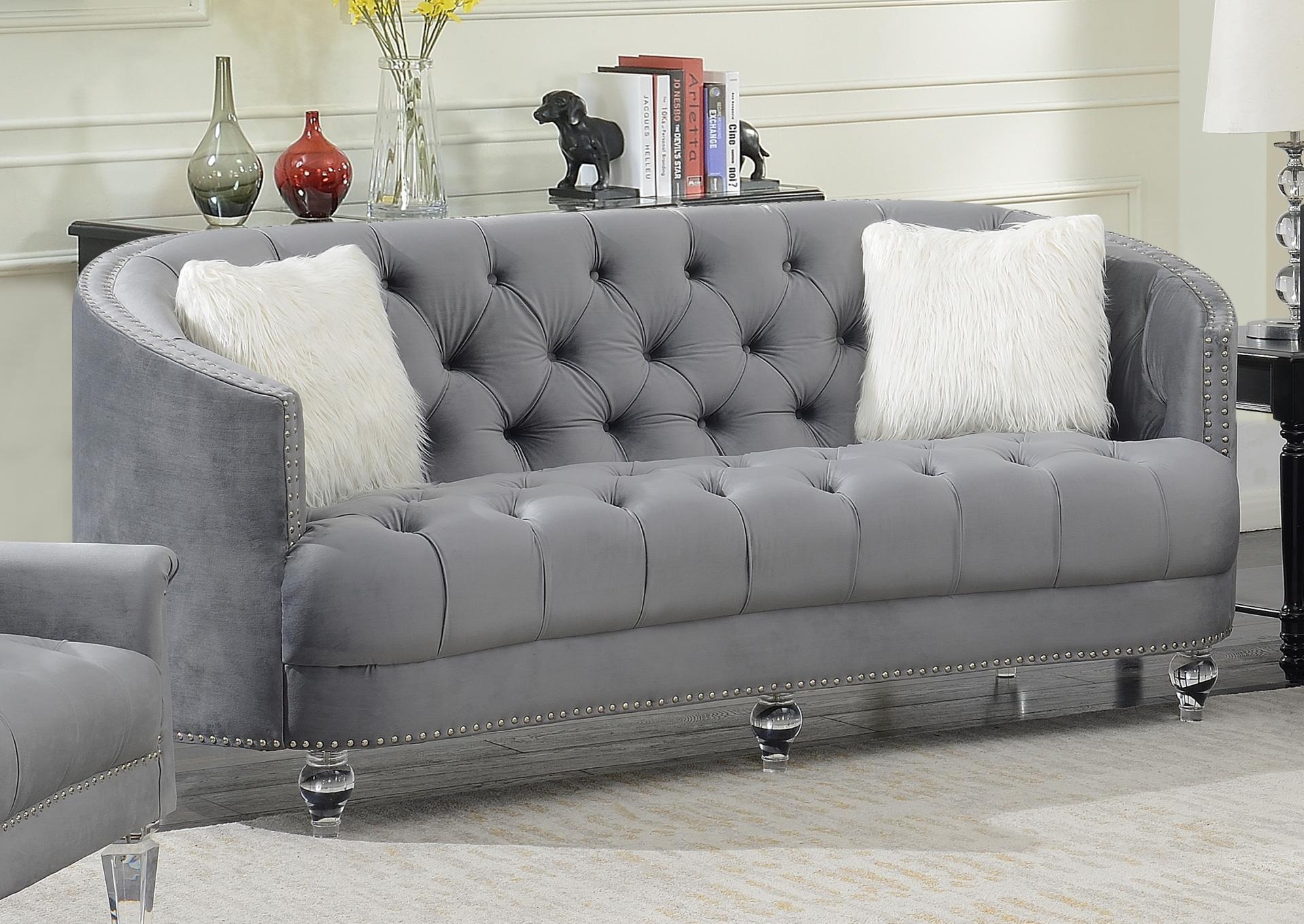 Rounded Gray Sofa with Acrylic Legs
