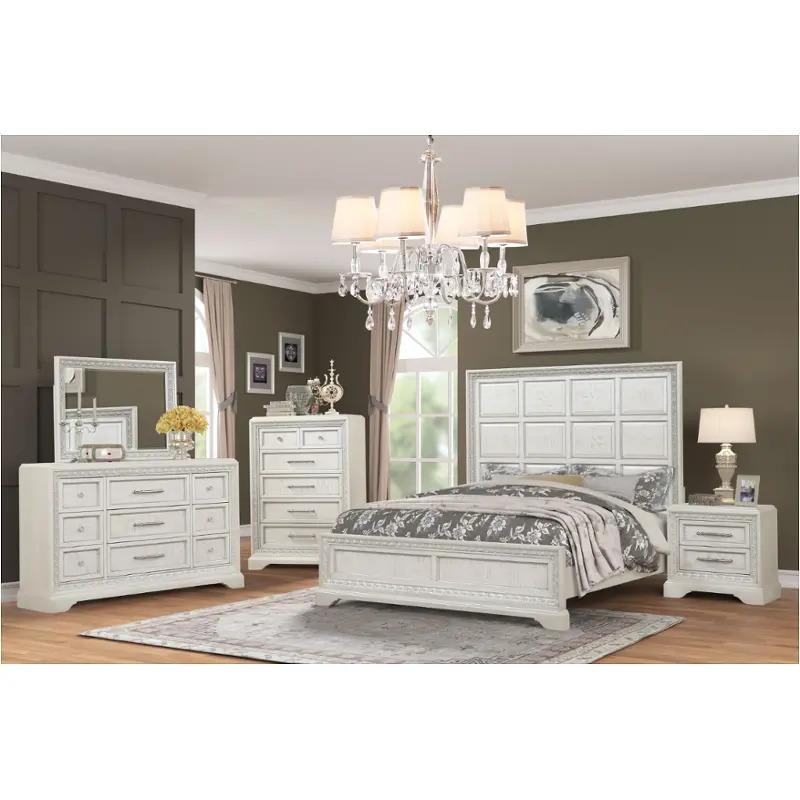 WHite Storage Platform bed with 2 drawers and padded seat dresser mirror and nightstand