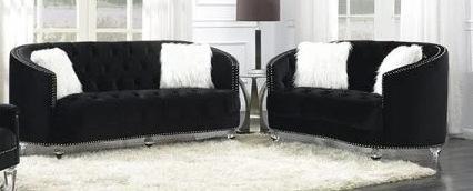 Black Fabric Rounded Sofa and Love Seat