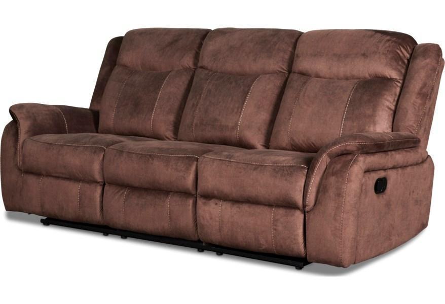 Chocolate Reclining Sofa with Push Button Power Cavett