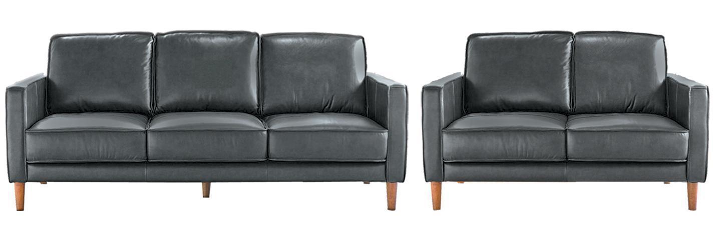 Top Grain Leather Gray Sofa and Love Seat