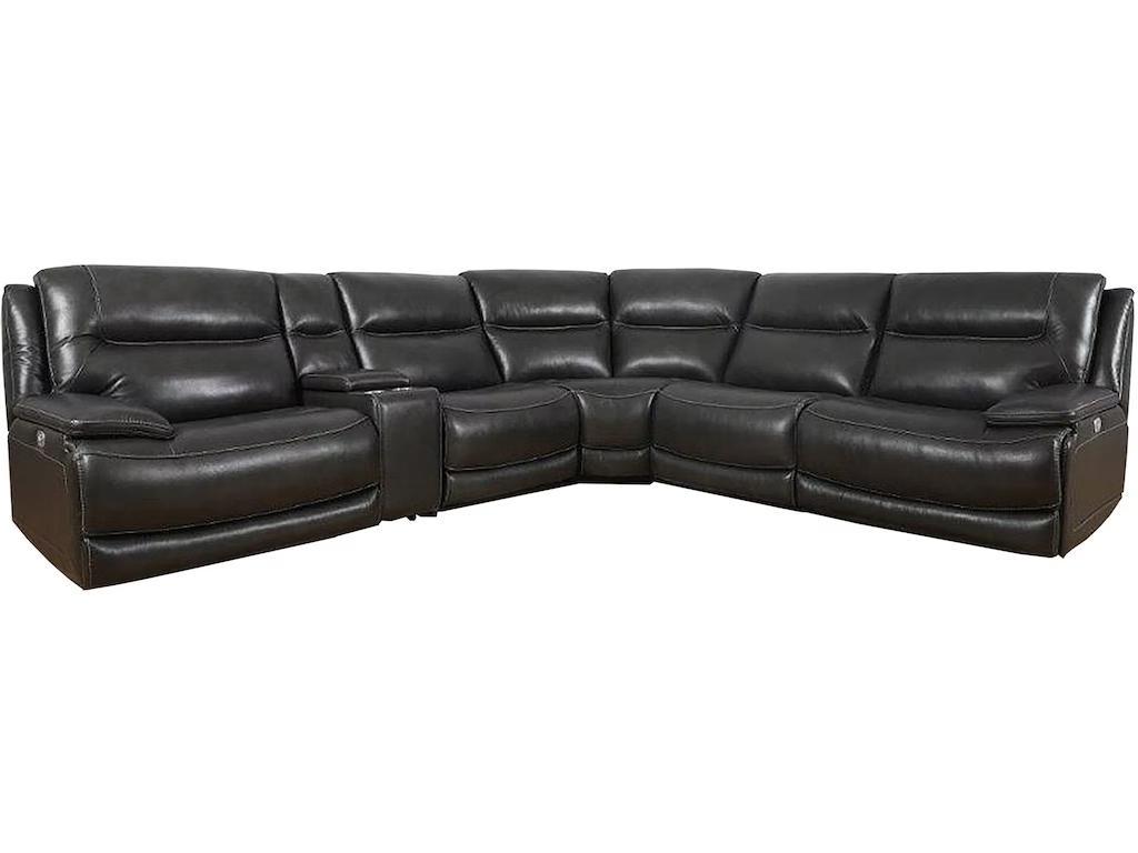 Top Grain Leather Sectional in Gray with Power Recliners and Power Headrest