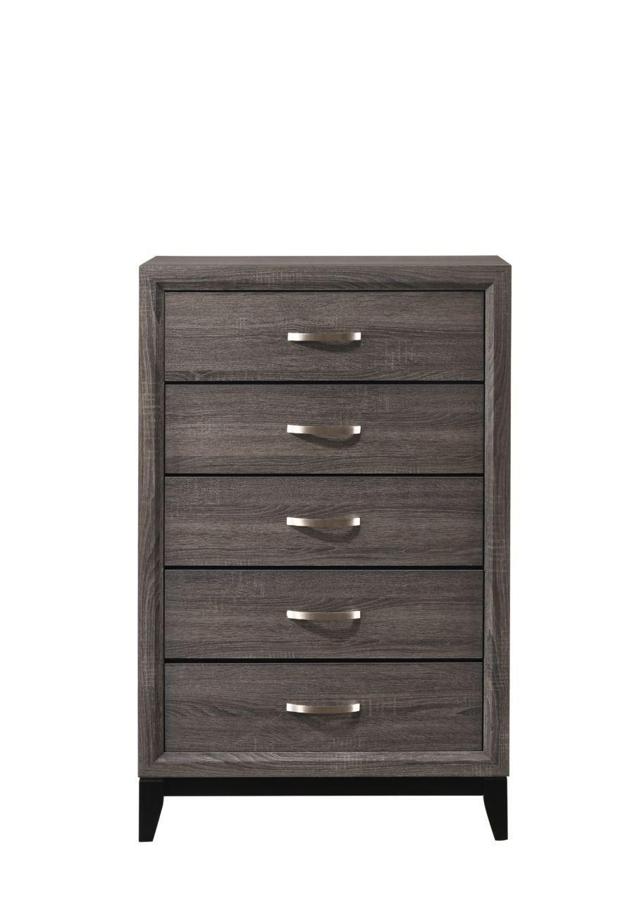 Akerson Gray 5 Drawer Chest with SIlver Handle