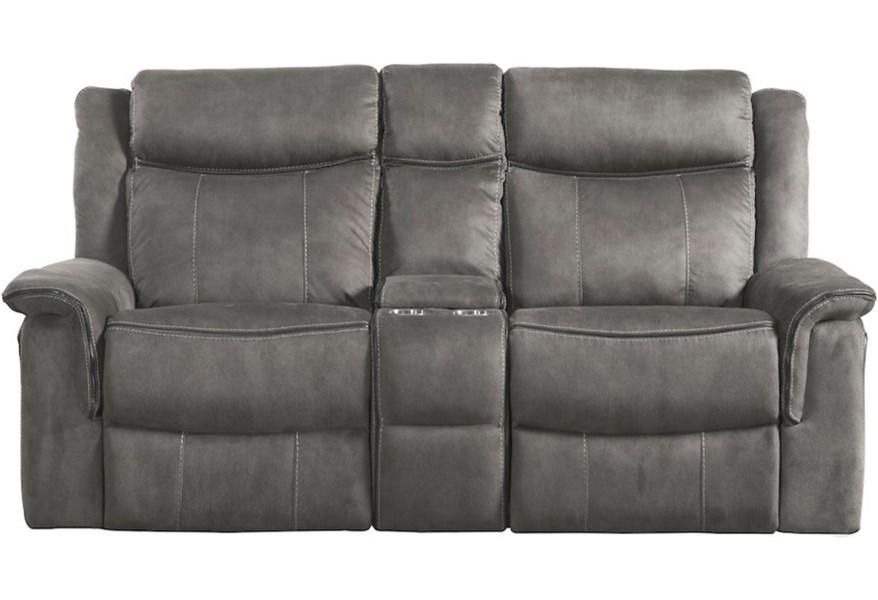 Dual Reclining Love Seat with Console in Gray Kisner