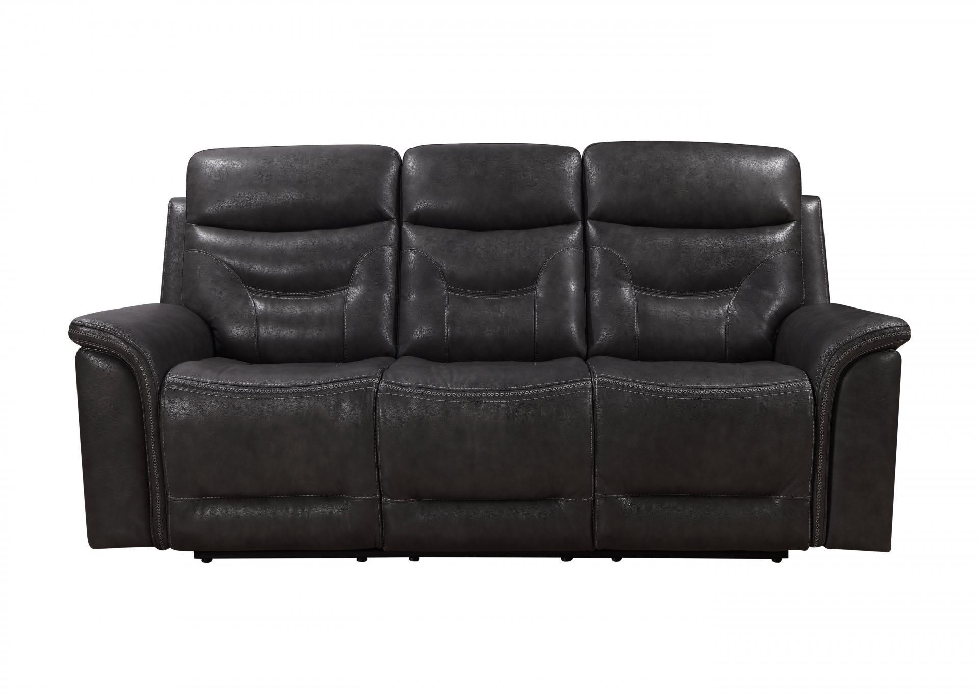 Leather Gray Power Head and Power Foot Dual Reclining Sofa
