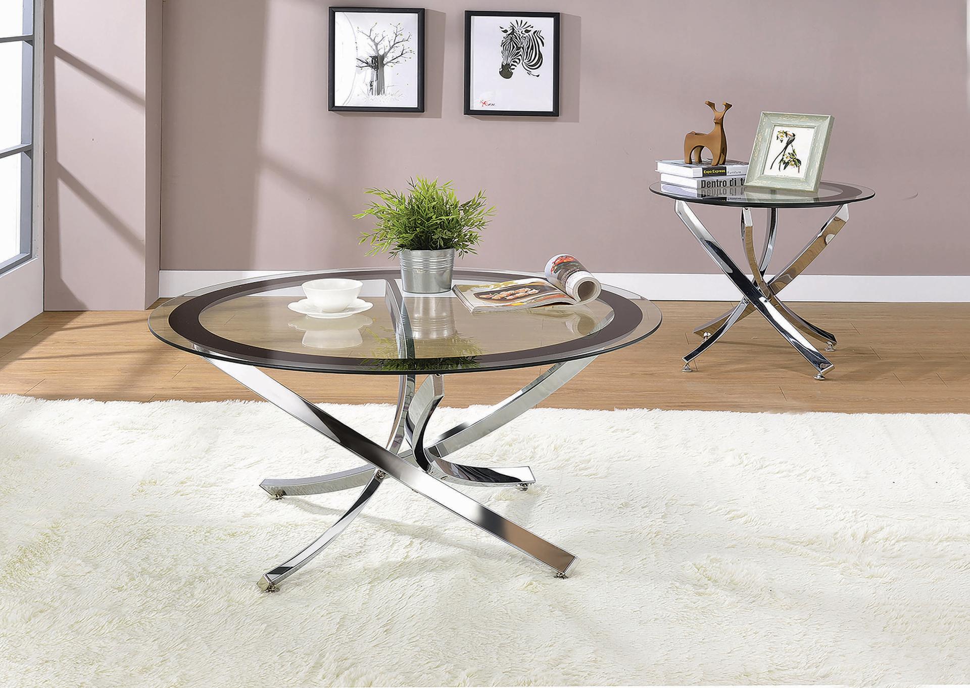 Curve Coffee Table with Round Glass and Silver Base