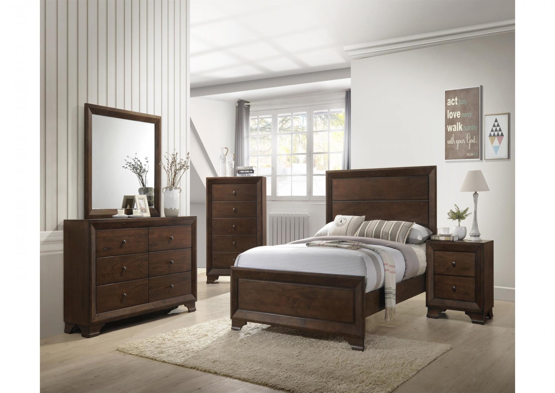 Panel Bedroom Set in Brown with Dresser Mirror and Nightstand