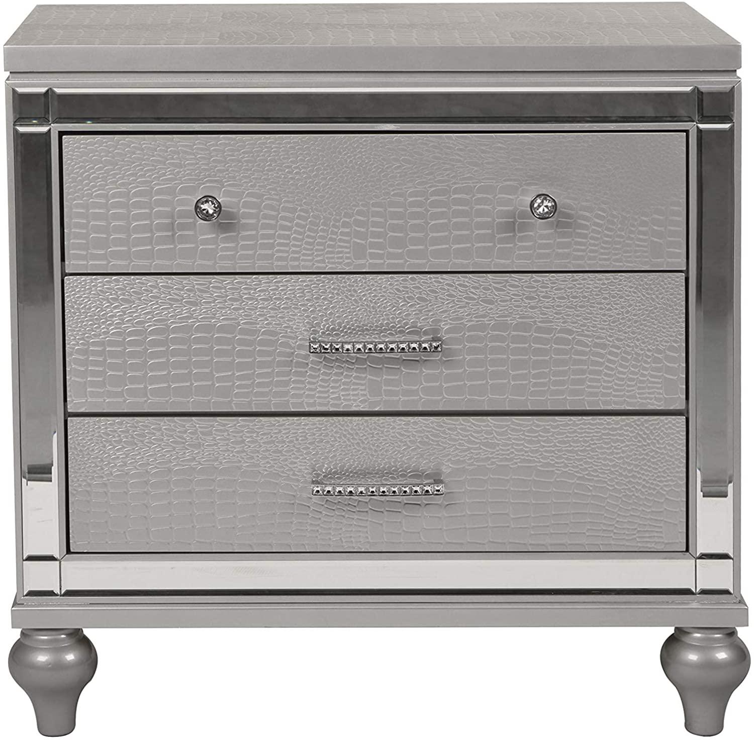 3 drawer nightstand in silver finish valens