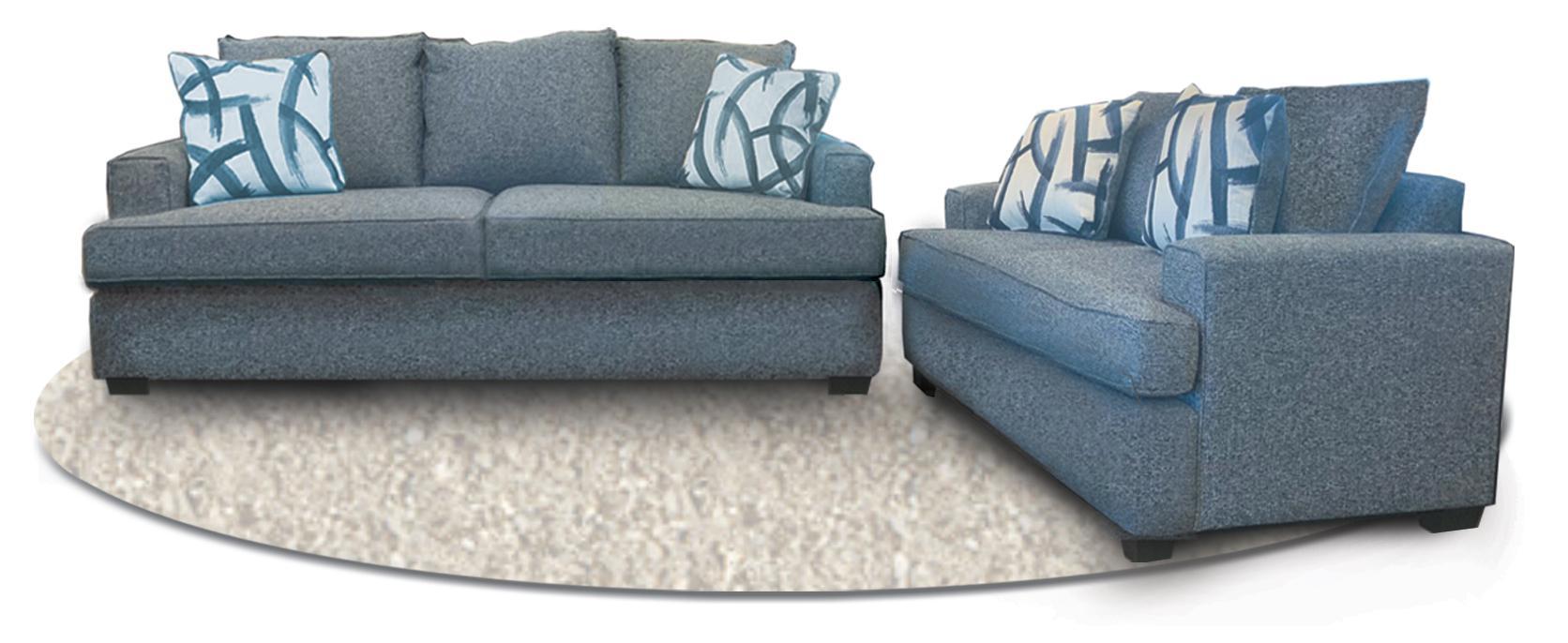 Julie Light Blue Fabric Sofa and Love Seat with 2 Accent Pillows