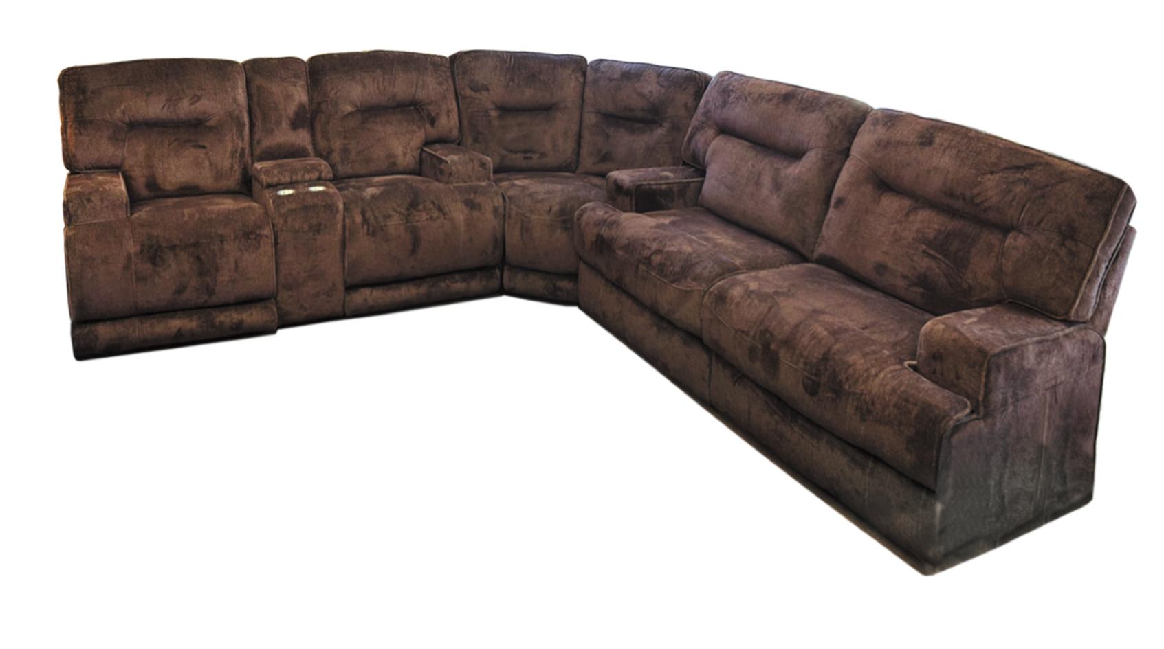 Chocolate 3 piece sectional gordon with power loveseat and full sleeper