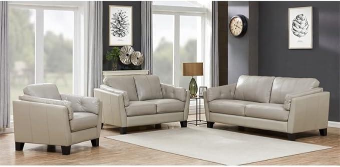 Bergamo Top Grain Leather Sofa, Love Seat and Chair - Cream,Instore