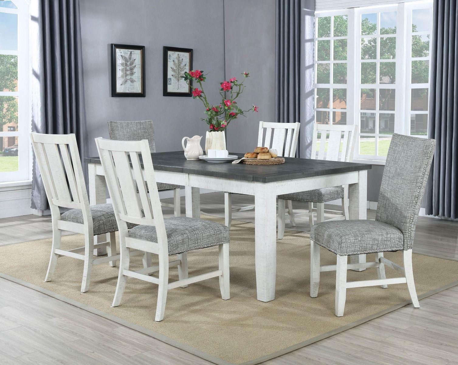 7pc white cottage look dining with 6 chairs