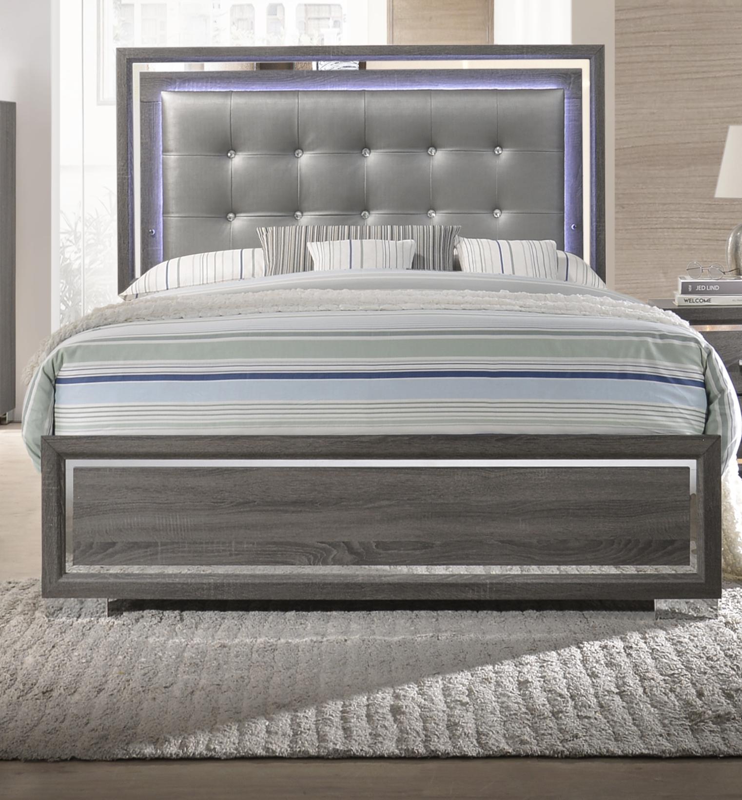 Panel Bed with LED Lights in SIlver Destiny