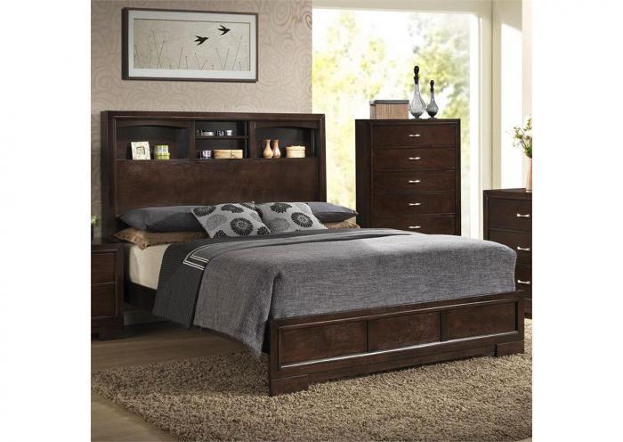 <Denver Bed with Bookcase Headboard  - Queen