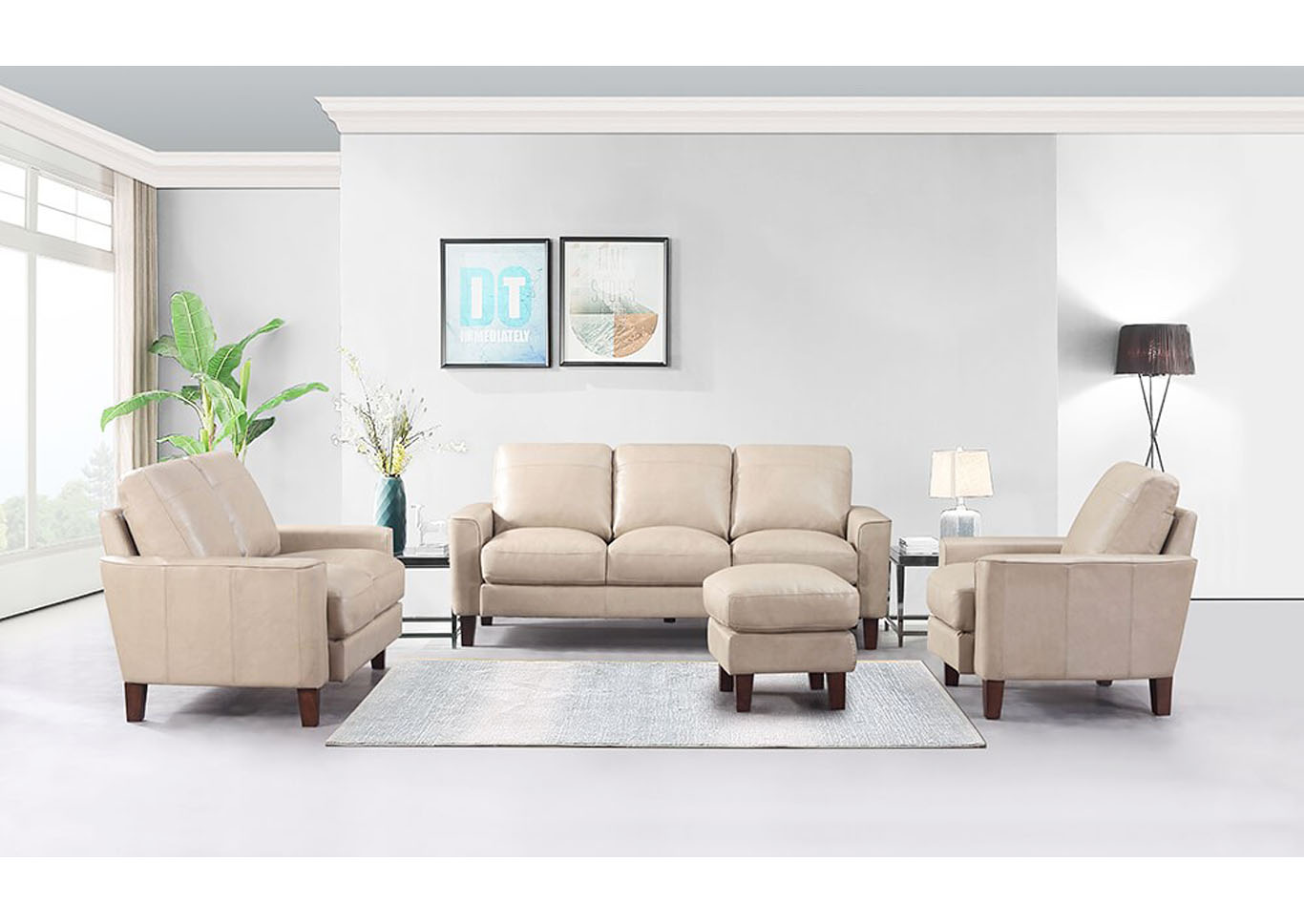 Chino Top Grain Leather Sofa and Love Seat - Beige,Instore