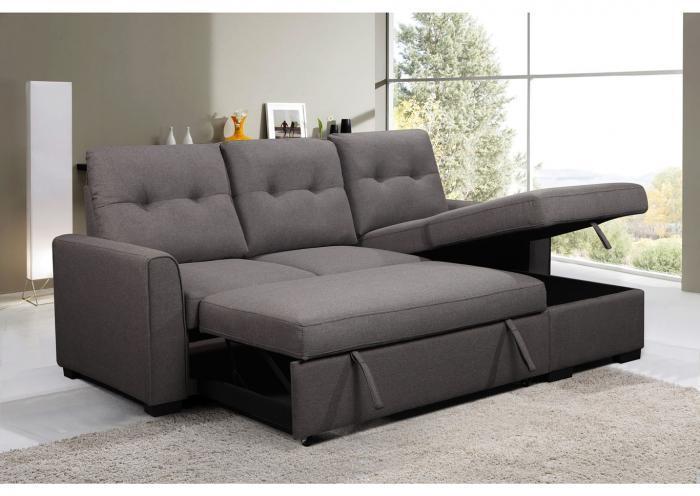 Florenzo Reversible Media Sofa Chaise with Storage and Pull Out / Pop Up Ottoman,Instore