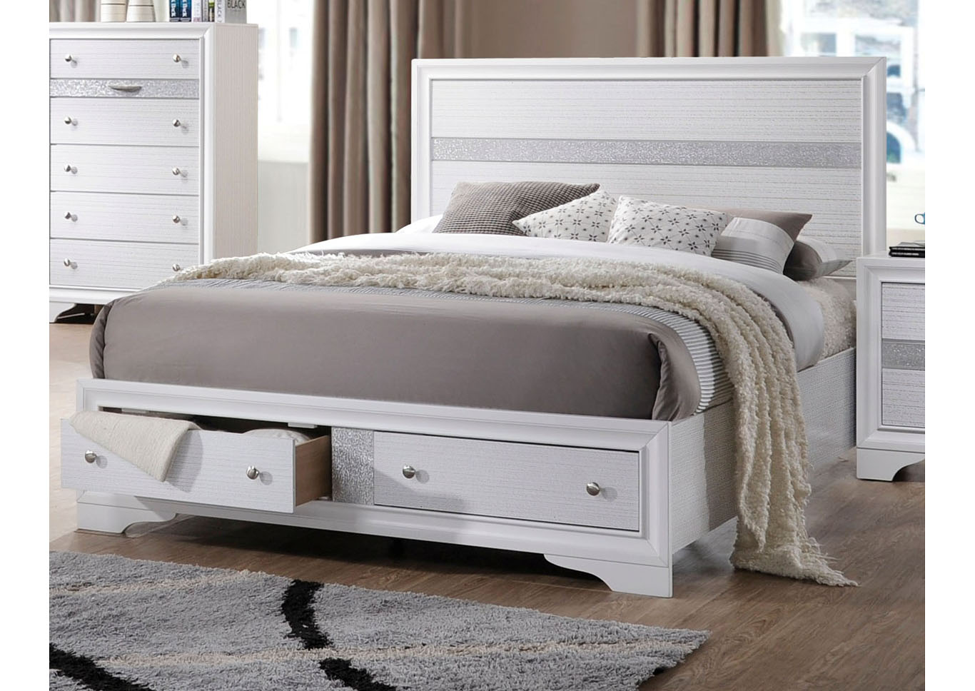 Jewel White Storage Platform Bed - Queen,Instore
