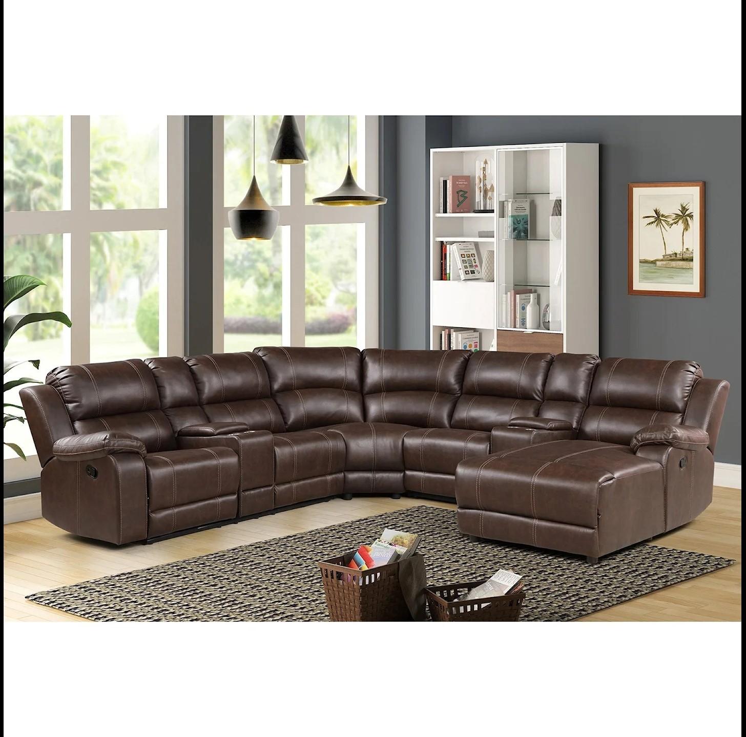 Brown Sectional with 3 recliners and chaise
