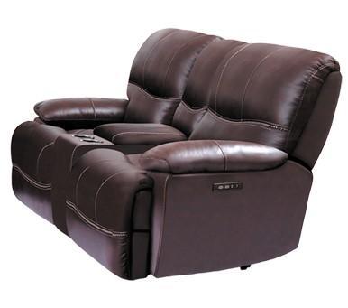 Brown Leather Top Grain Love Seat with Console