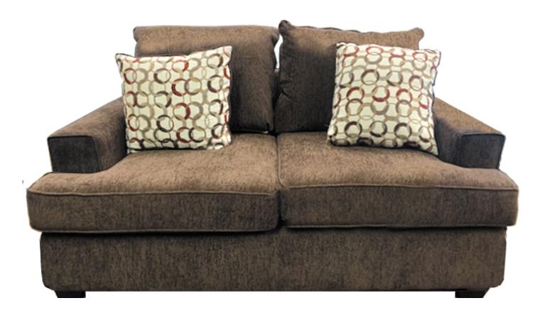 Chocolate Fabric Love Seat with 2 Accent Pillows