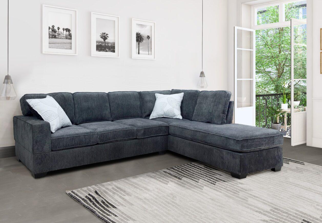 Gray Reversible sectional with accent pillows