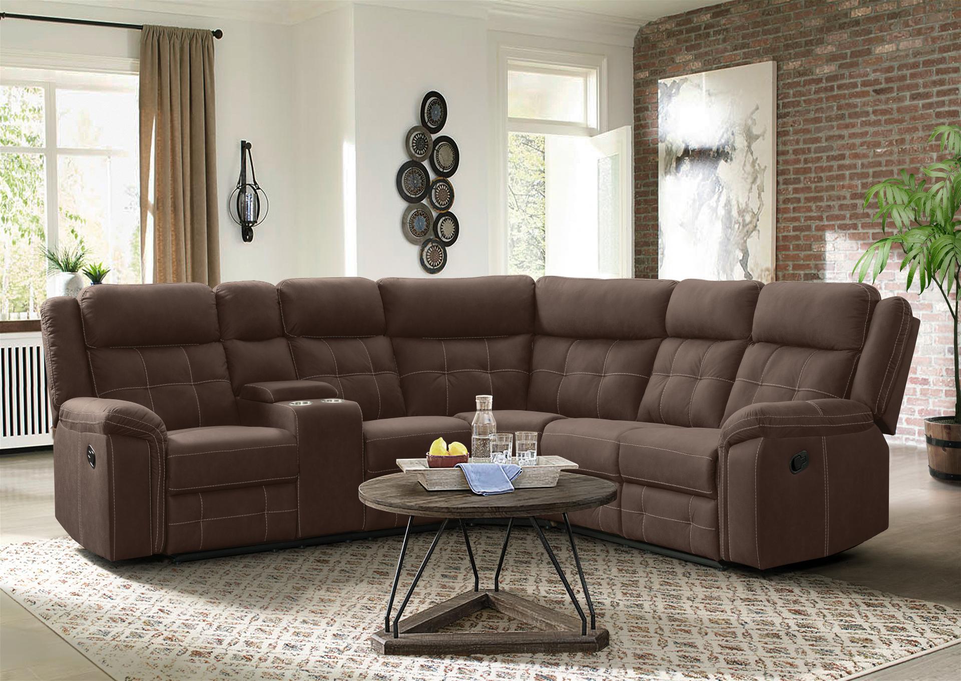 Tyler 3pc Dual Reclining Sectional With Storage Console Keystone Light Brown Nader S Furniture