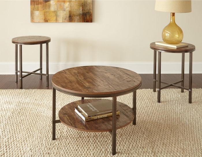 Round Brown Coffee and 2 end table set