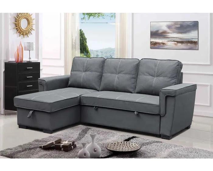Media Sofa with Pop Up Ottoman in Dark Gray