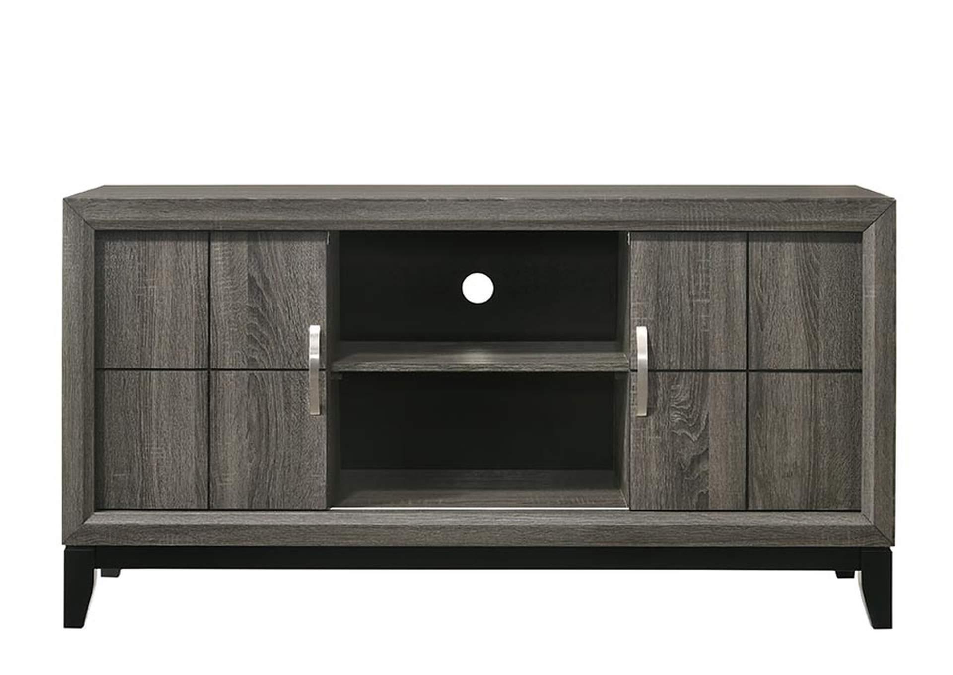 Gray tv stand with 2 sliding doors