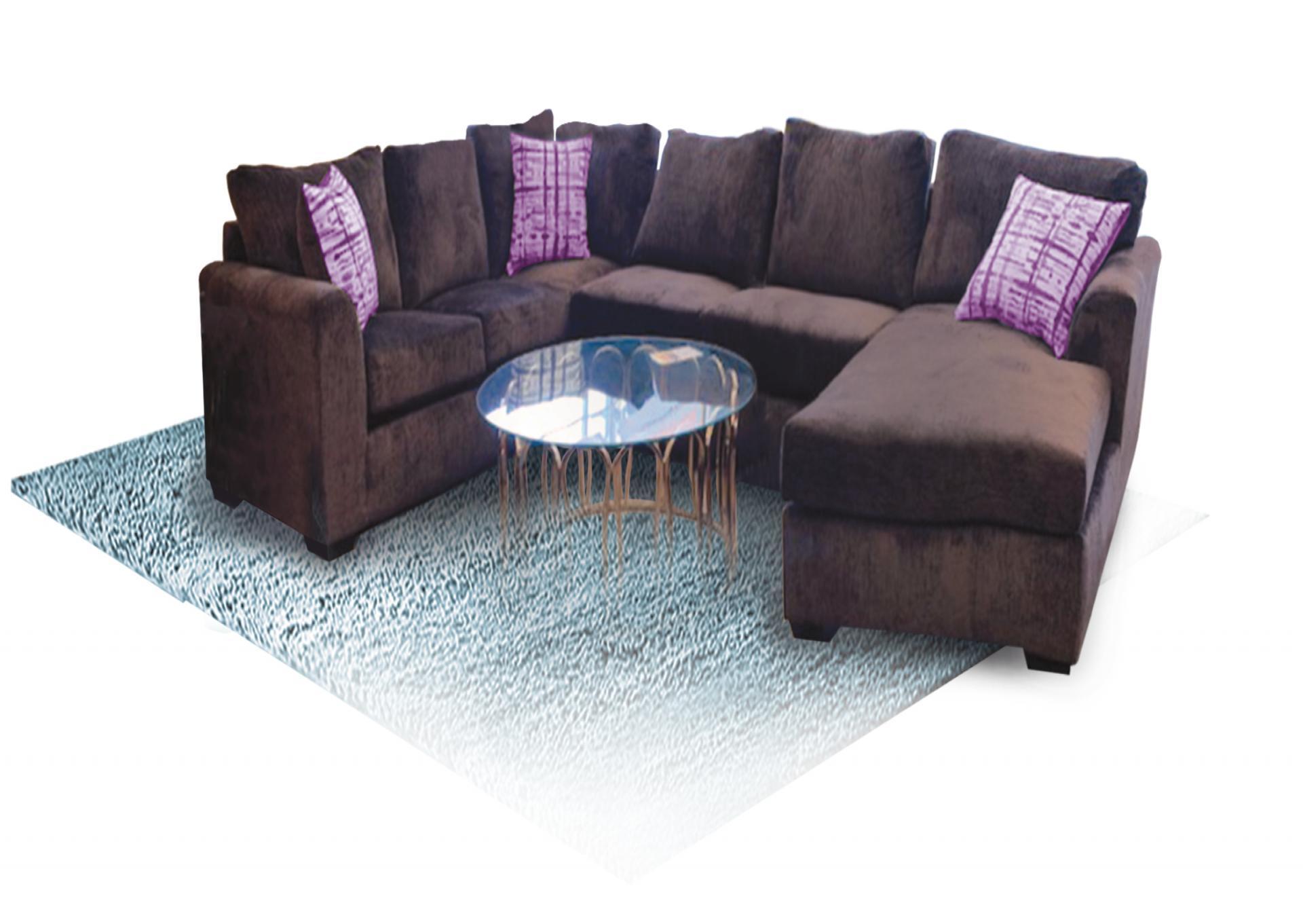Chocolate 3pc Sectional with Chaise and accent pillows