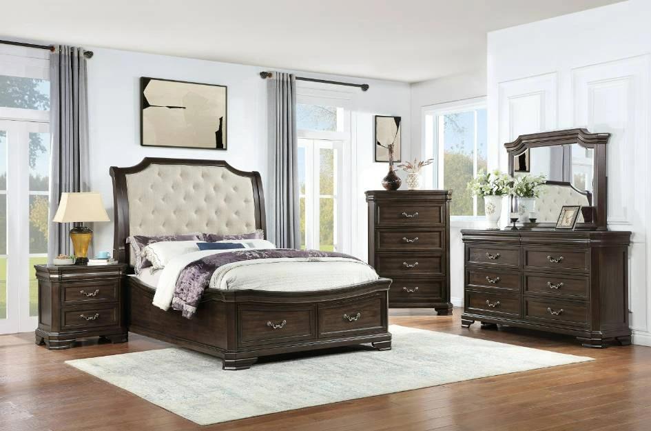 Large PLatform Storage BEd with dresser mirror and nightstand