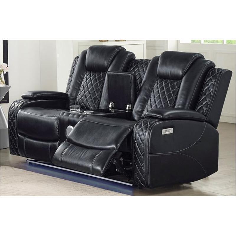 Dual Reclining Black Love Seat with Storage Console, Storage Arms, and Blue Tooth Speakers