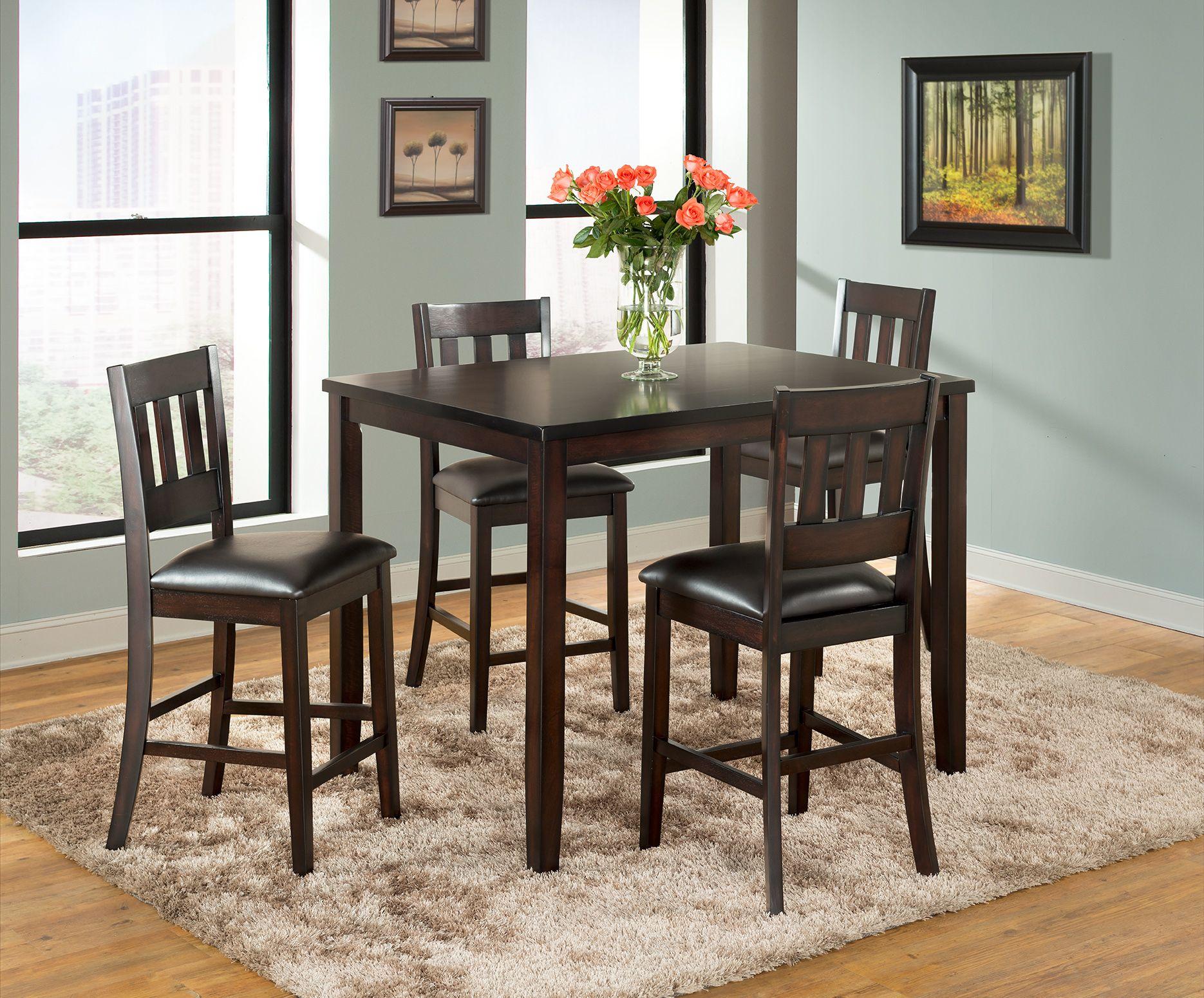 Espresso Pub Height Americano Dining with Table and 4 Chairs